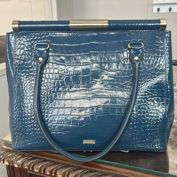 Kate Spade Navy Croc-Embossed Shoulder Bag and Dust BagNavy Blue Preowned - Picture 7 of 15